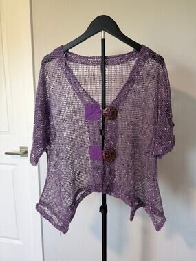 Kactus Purple Open Knit Crochet Cardigan Cover Up Boho Festival Indie